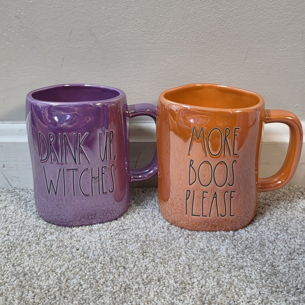 Rae Dunn Iridescent Halloween Mug Set DRINK UP WITCHES MORE‎ BOOS PLEASE